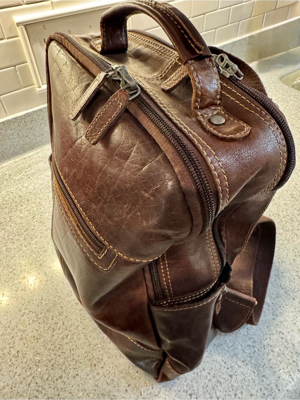 Brown Leather Backpack - Classic Travel & Work Bag